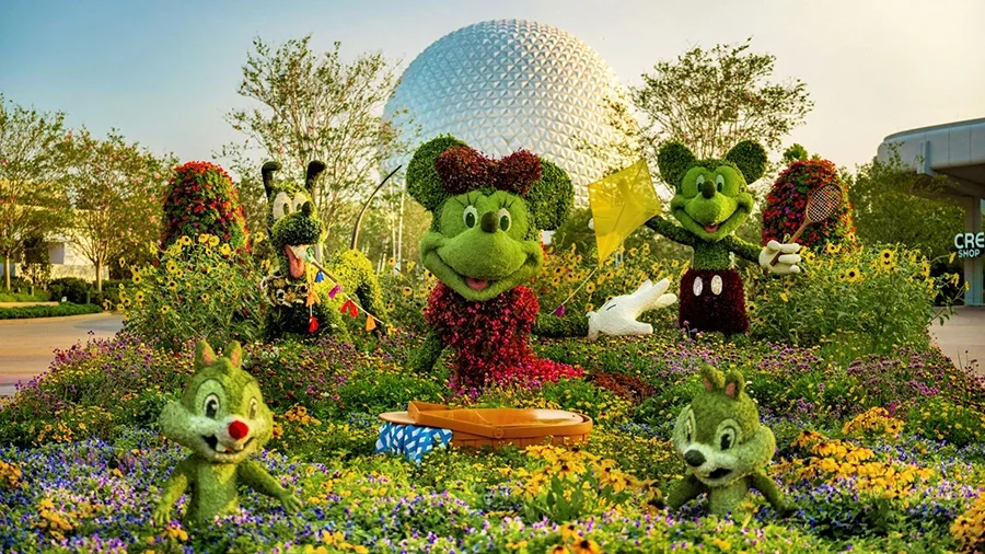 Topiárias de personagens da Disney no jardim do EPCOT