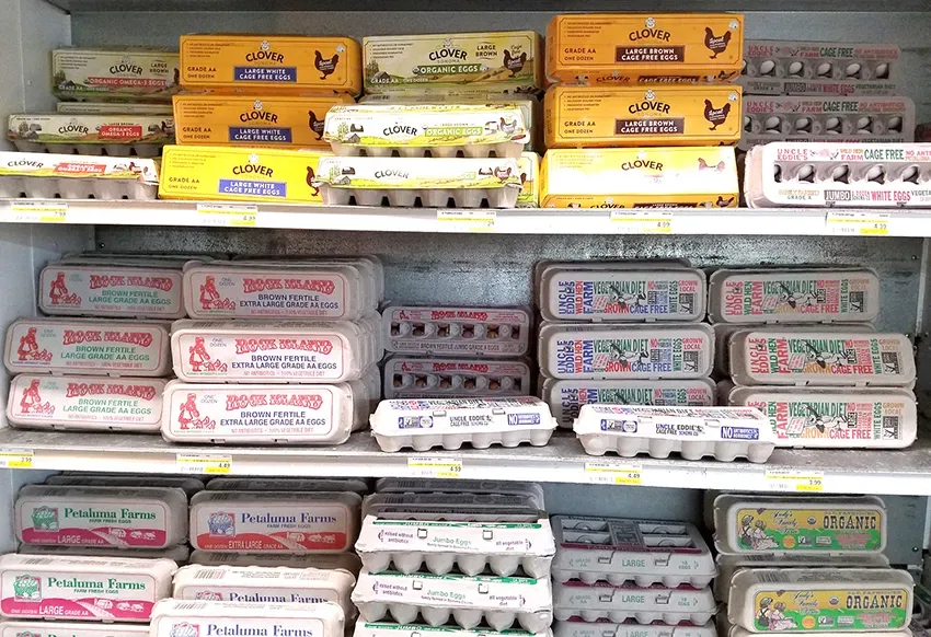 Embalagens de ovos nos congeladores dos mercados americanos