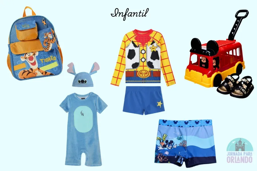 Roupas e acessórios infantis masculinos com tema do Mickey, Stitch e outros personagens da Disney