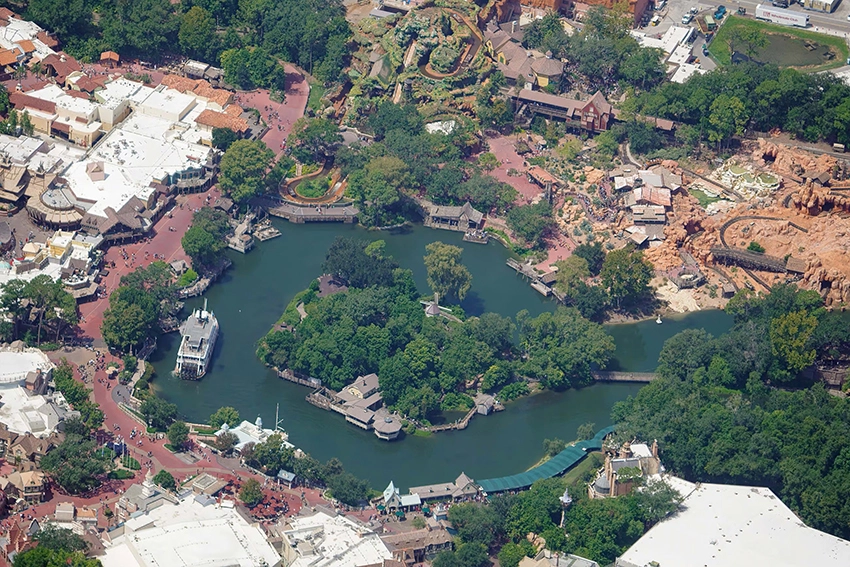 Vista aérea da Rivers of America, área do Magic Kingdom que será removida para expansão do parque