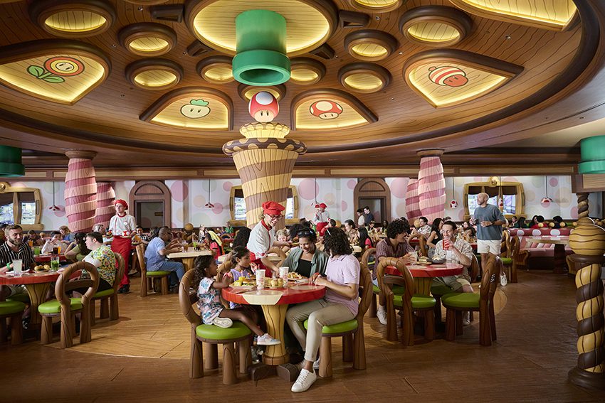Restaurante Toadstool Cafe, no Epic Universe tem temática do Super Mario Bros