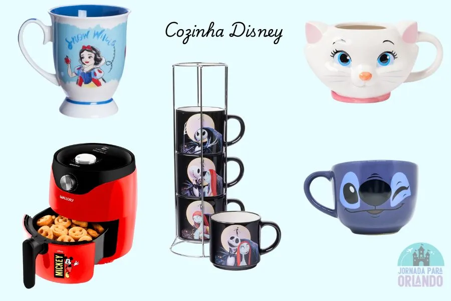 Artigos de cozinha como copos e canecas com tema da Disney